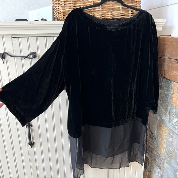 Eileen Fisher Black Velvet Silk Bateau Neck Tunic Top Flowy Size Large Velour - Picture 2 of 5